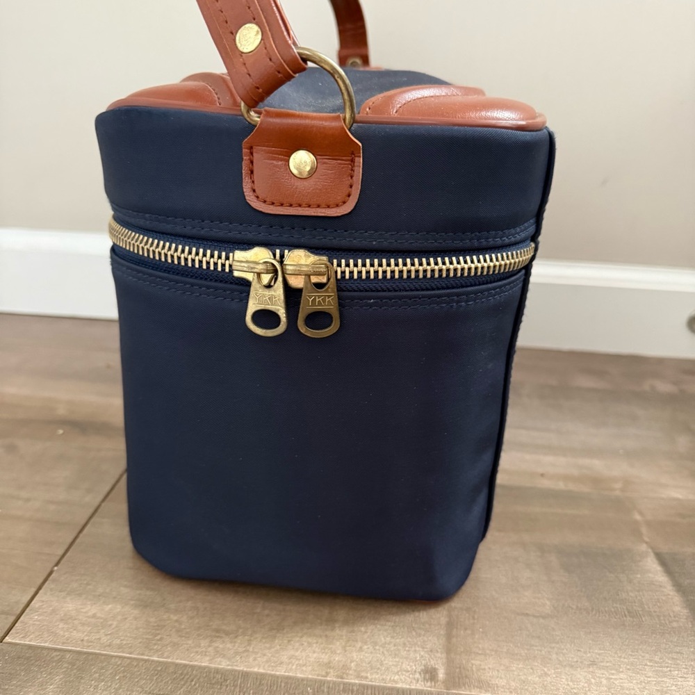 Vintage Sears Travel Train Case Bag Cosmetic Hard Case Wipeable Leather‎ Navy - Picture 8 of 16